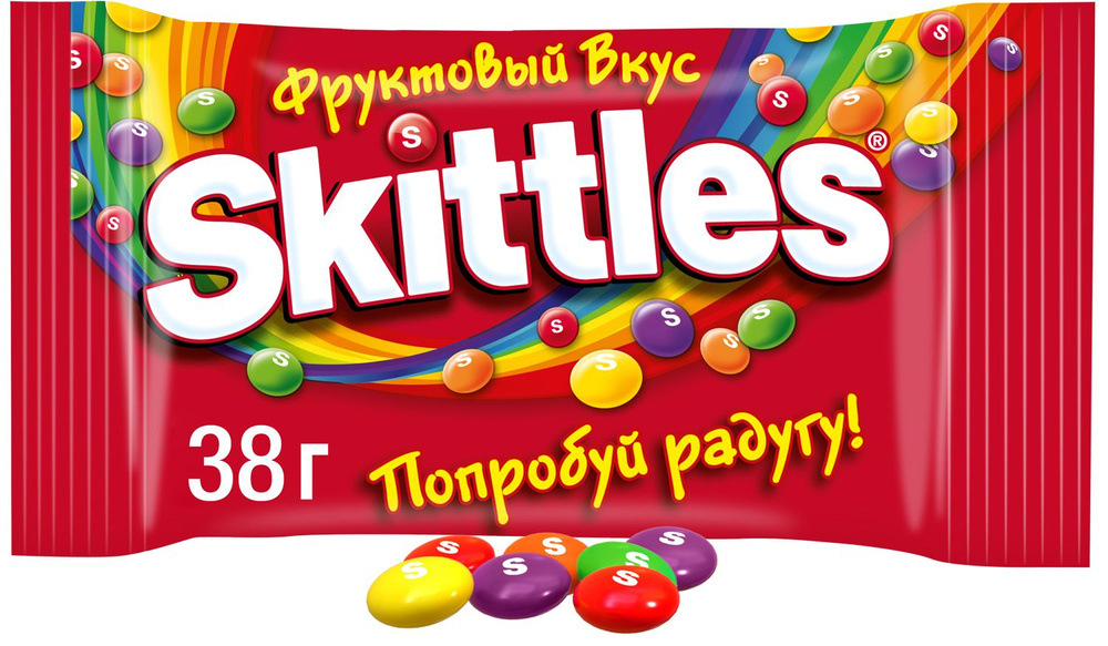 Драже Skittles Фрукты, в сахарной глазури, со вкусами лимона, лайма, апельсина, клубники и чёрной смородины, #1