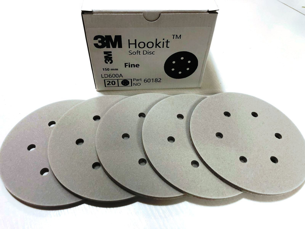 Абразивный круг 3M HOOKIT SoftDisc Fine Р320-400, LD600A, диаметр 150мм, 6 отверстий, 5 штук  #1