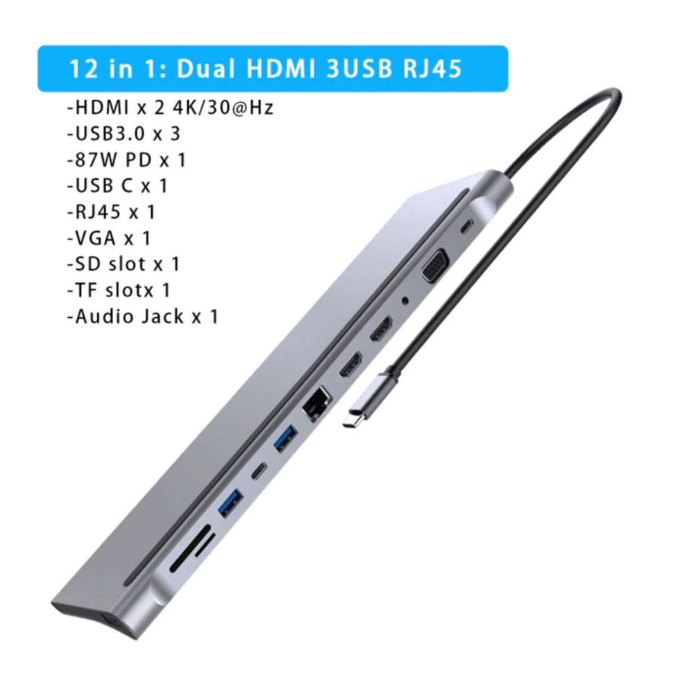 Концентратор USB-HUB c hdmi Type-C 12 в 1 для MacBook #1