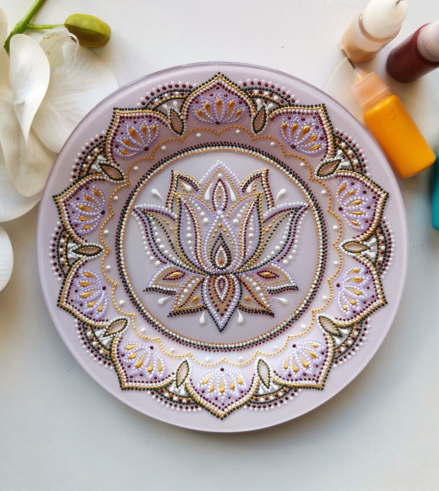 Набор для росписи тарелки 20см, творческая медитация. Точка Роста. Лотос моей души.  #1