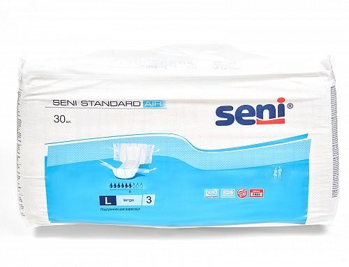 Подгузники для взрослых Seni Standart Air L (3), обхват 100-150 см, 6 капель, 30 шт.  #1