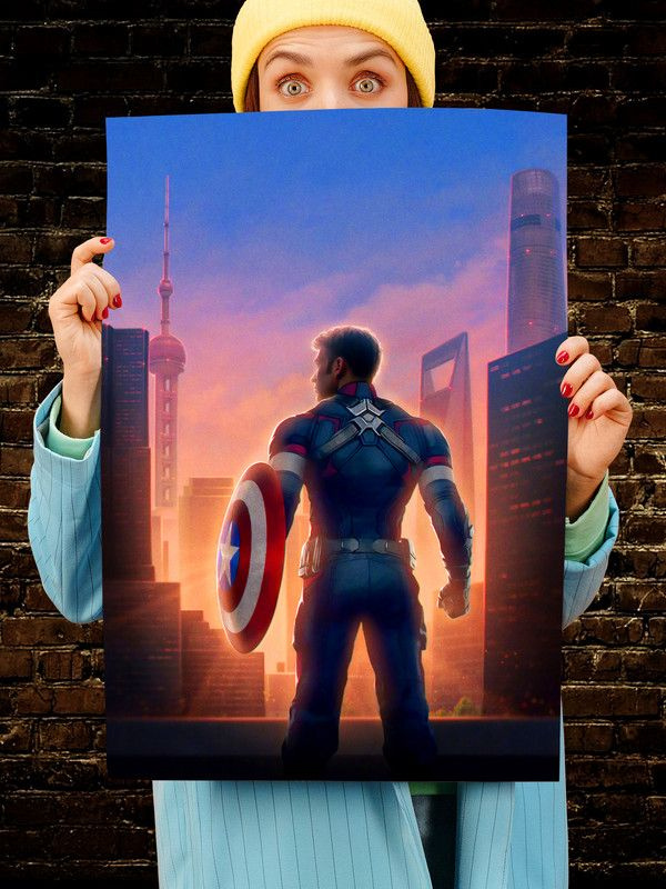 Постер интерьерный Капитан Амерка, 70х46 см. Матовый яркий. Первый мститель Крис Эванс Стив Роджерс  #1