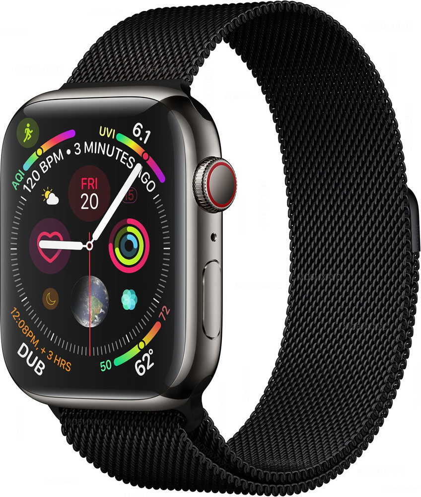 Миланская петля ремешок на Apple Watch в корпусах 38-40-41 mm (любой версии), цвет Чёрный, металлический #1