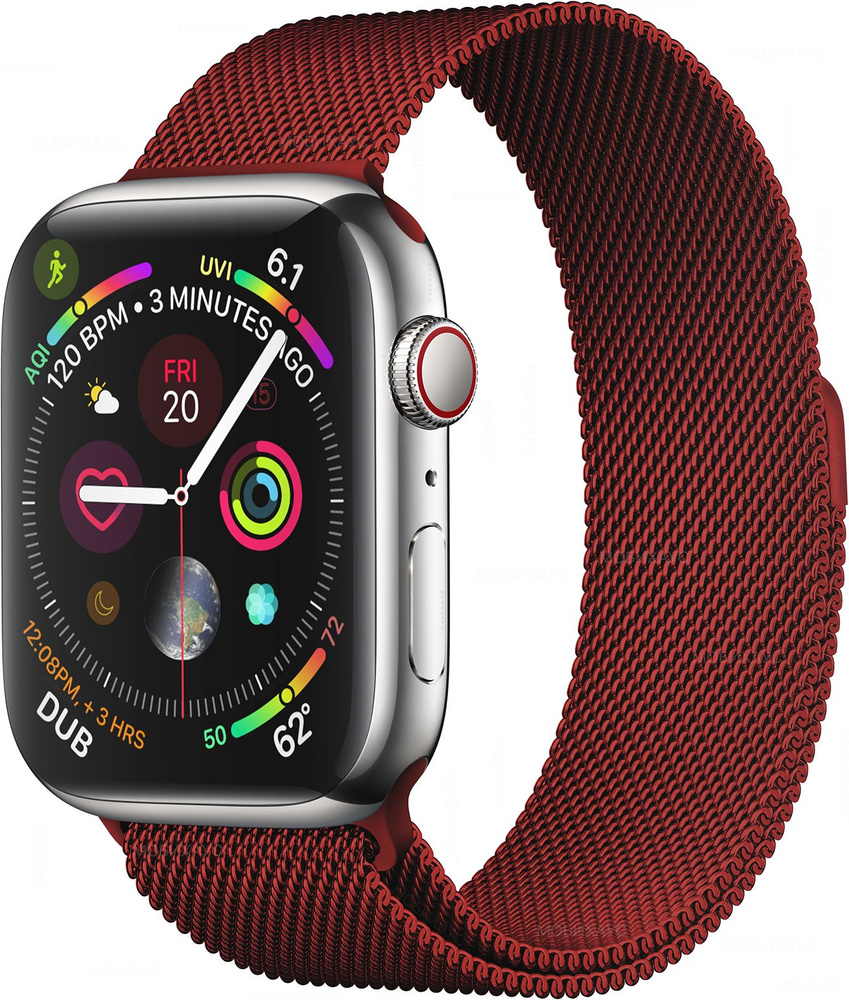 Миланская петля ремешок на Apple Watch в корпусах 42-44-45 mm (любой версии), цвет Бордовый, металлический #1