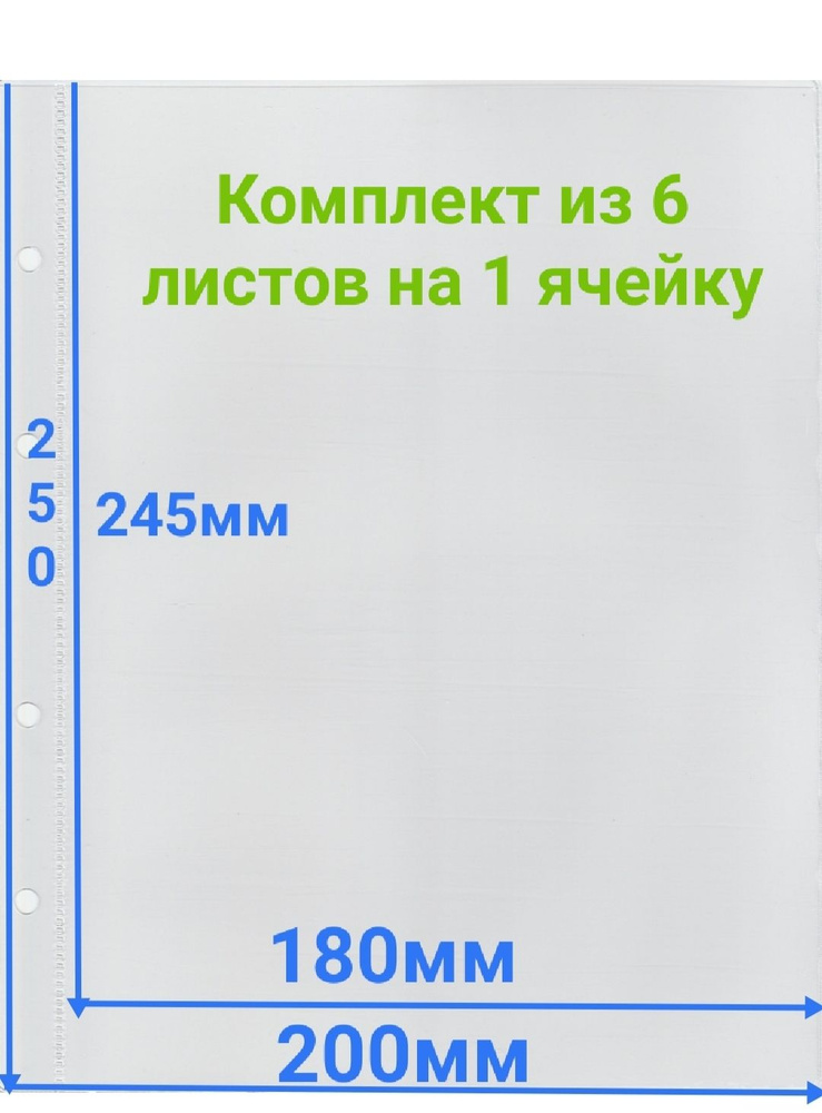 Комплект из 6 листов в альбом для банкнот(купюр) Optima(Оптима) 200*250мм на 1 ячейку (банкноту) 245*180мм. #1