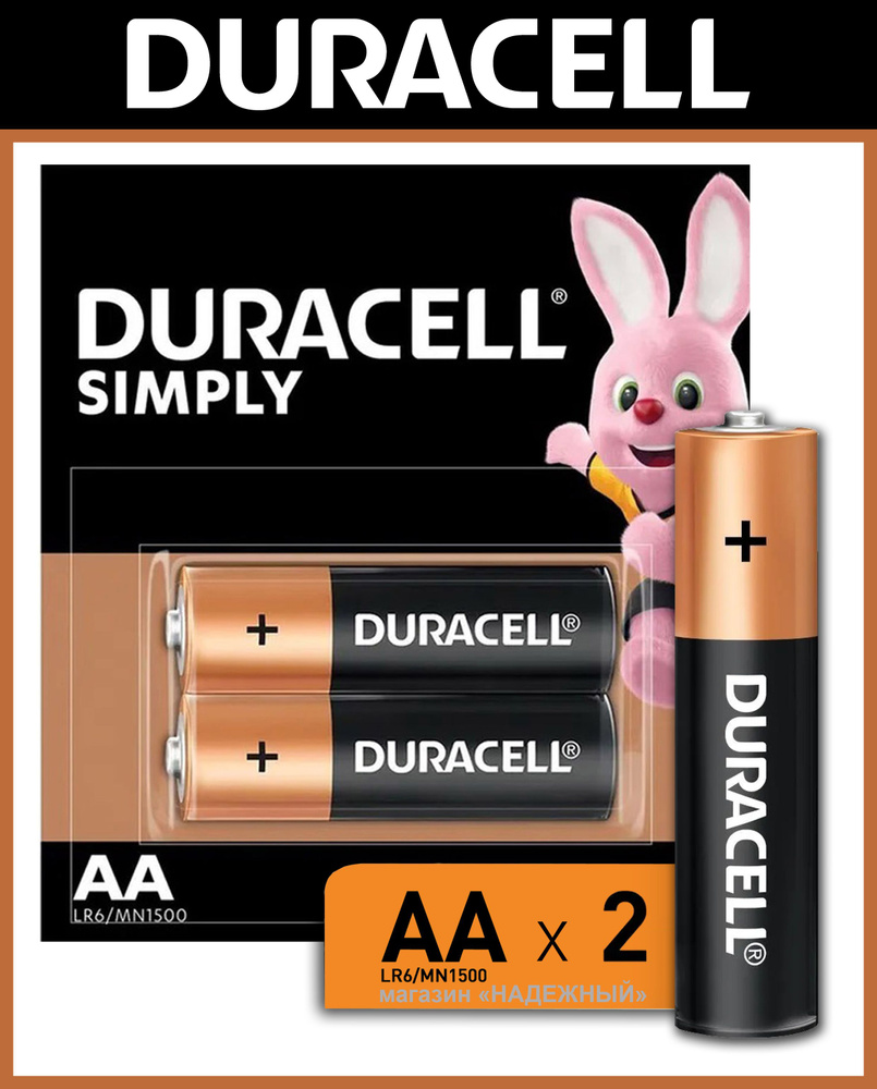 Батарейки щелочные (алкалиновые) Duracell Basic AA / LR6 1,5V Пальчиковые, Дюрасел АА, 2 шт  #1