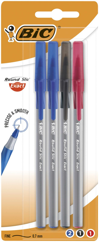 Шариковые ручки BIC Round Stic Exact с тонким стержнем (0,7 мм) с резиновым удобным держателем и точным #1