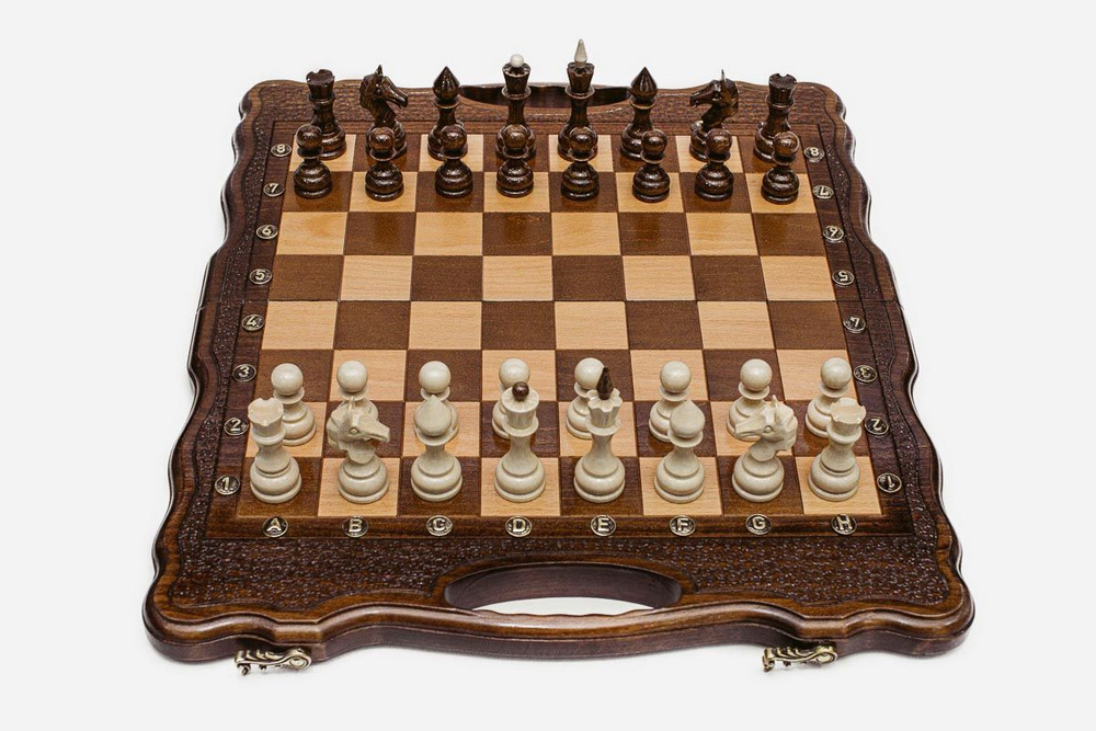 2 в 1 Резные шахматы и нарды "Выбитый по контуру с ручкой" - настольные игры  #1