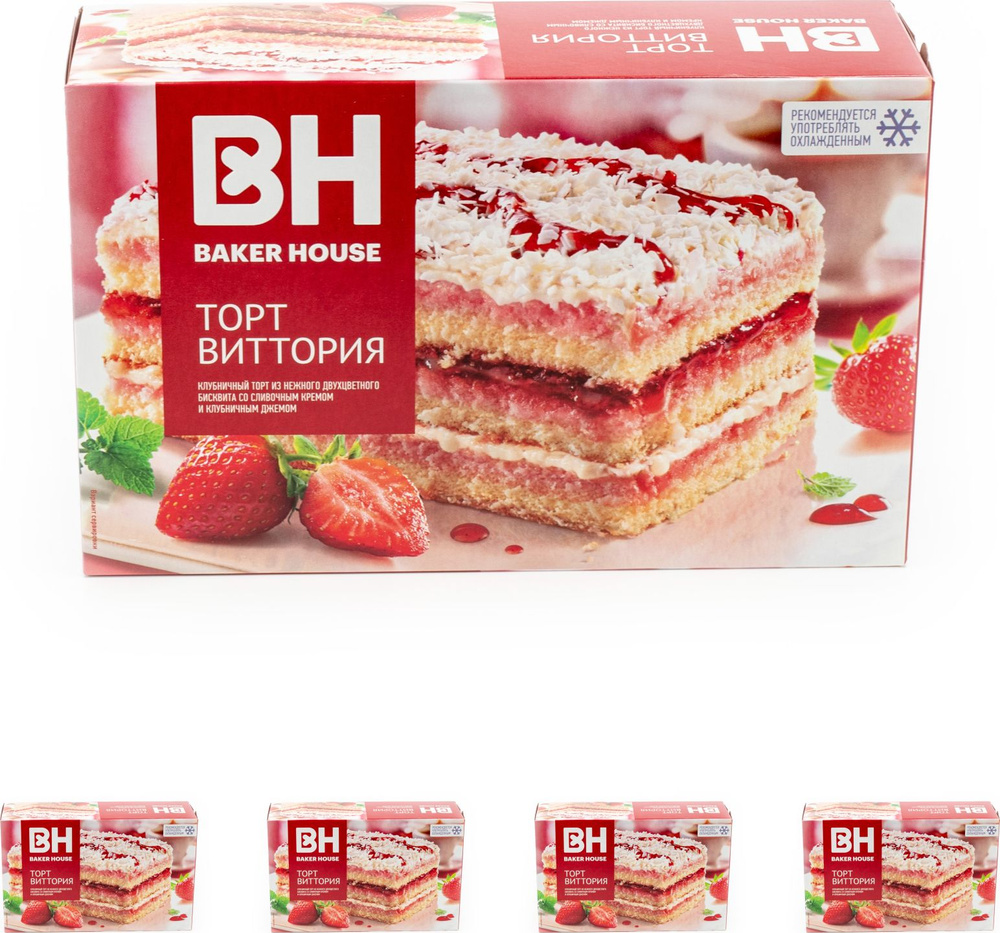Торт бисквитный Раменский Baker House клубника 350г (комплект из 4 шт ...