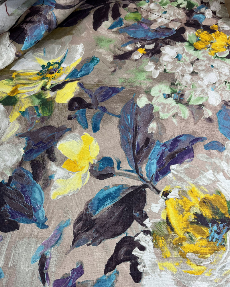 Ткань для штор Блэкаут двухсторонний "Картина маслом" 280 см, синий-желтый-серый, на отрез, от 1 м  #1
