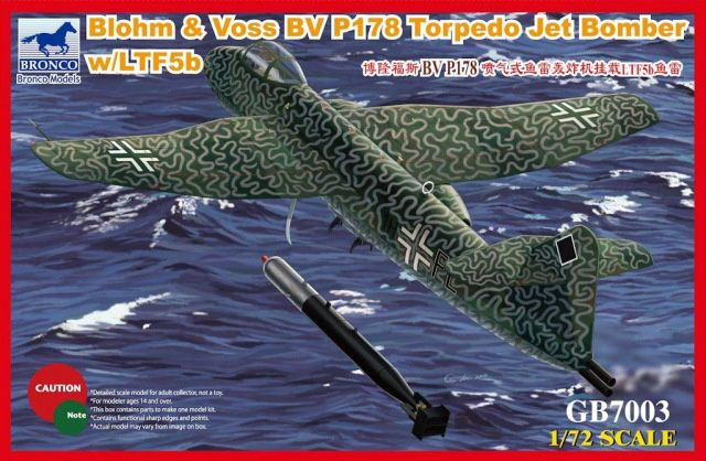 Сборная модель самолета Bronco Models Blohm & Voss BV P178 Torpedo Jet Bomber w/LTF5b Torpedo, масштаб #1