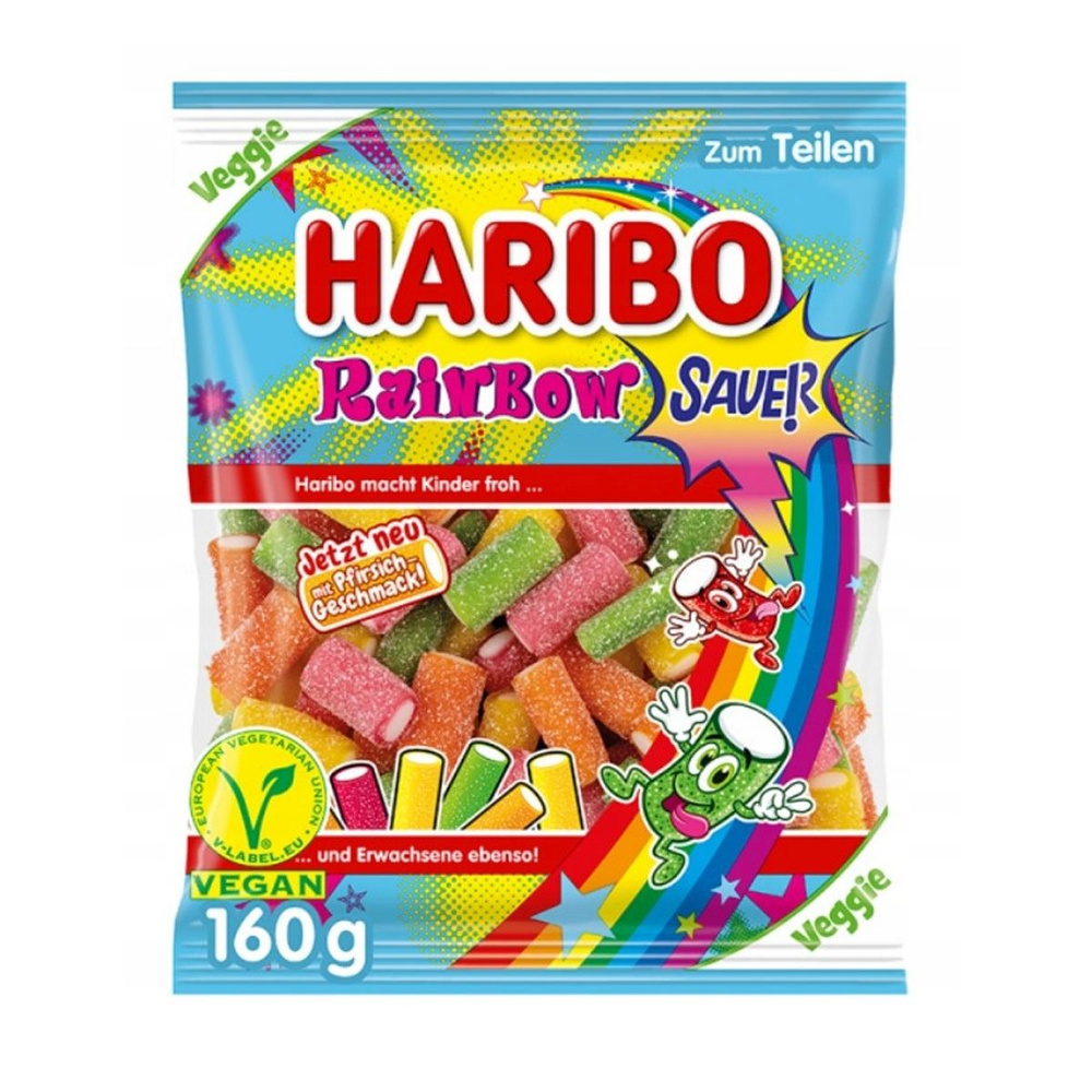 Мармелад жевательный Haribo Rainbow Sauer Vegan/Мармелад Харибо "Радужный Зауэр"веганский продукт 160гр.(Германия) #1