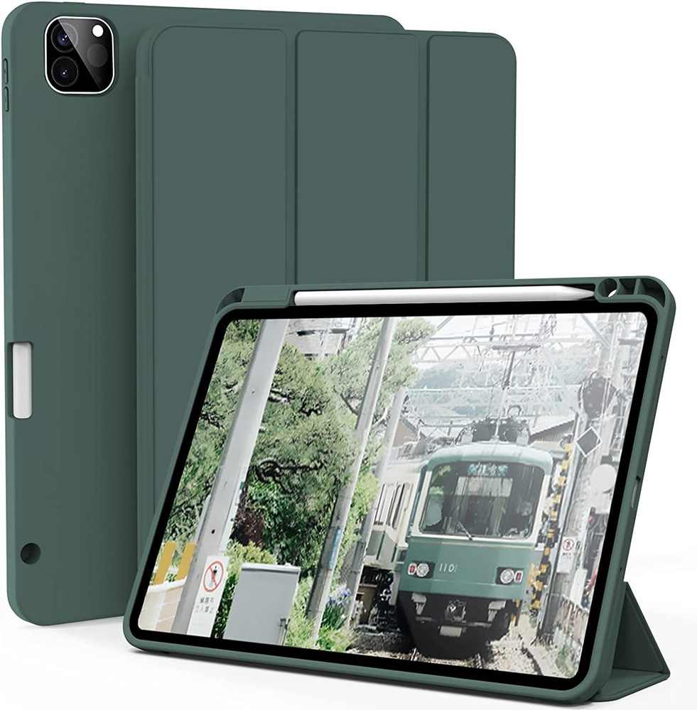Чехол для планшета iPad Pro 12.9" (2022, 2021, 2020) с местом для стилуса, тёмно-зелёный. Уцененный товар #1