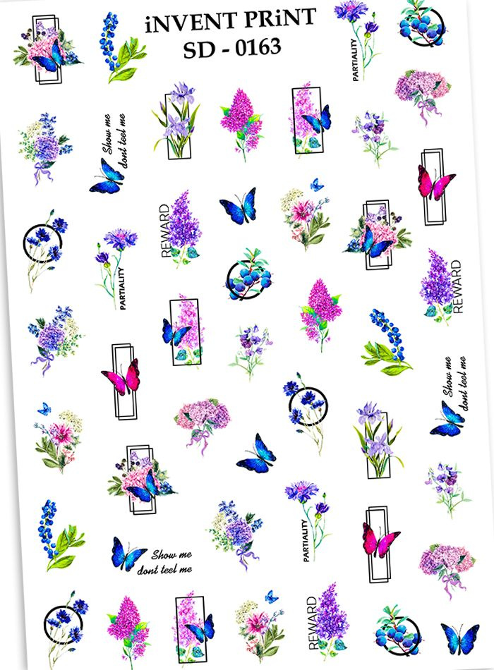 iNVENT PRiNT наклейки для ногтей, Цветы Бабочки Геометрия, WSD-163  #1