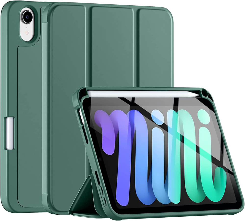 Чехол для планшета Apple iPad mini 6 (2021) с местом для стилуса, тёмно-зелёный  #1