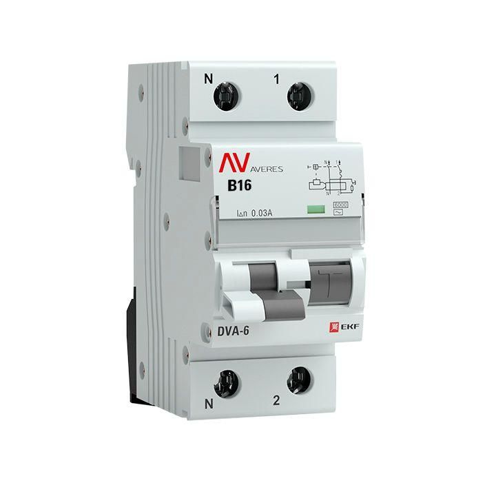 Выключатель автоматический дифференциального тока 2п B 16А 30мА тип AC 6кА DVA-6 Averes EKF rcbo6-1pn-16B-30-ac-av #1