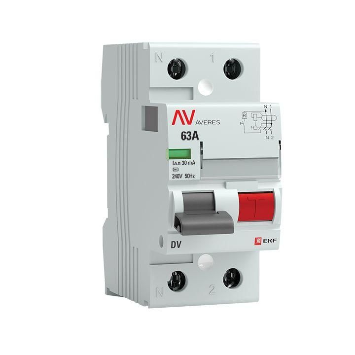 Выключатель дифференциального тока (УЗО) 2п 63А 30мА тип AC DV AVERES EKF rccb-2-63-30-ac-av  #1