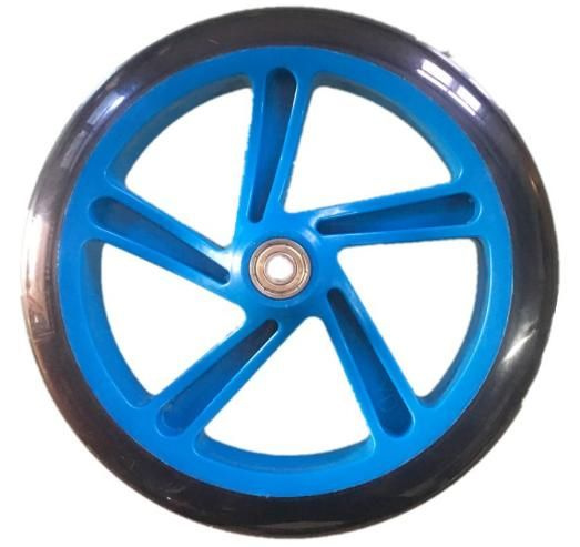 Колесо для самоката PU, обод пластиковый 200/40/28 мм с 2 подшипниками ABEC-7 /черное-синее  #1