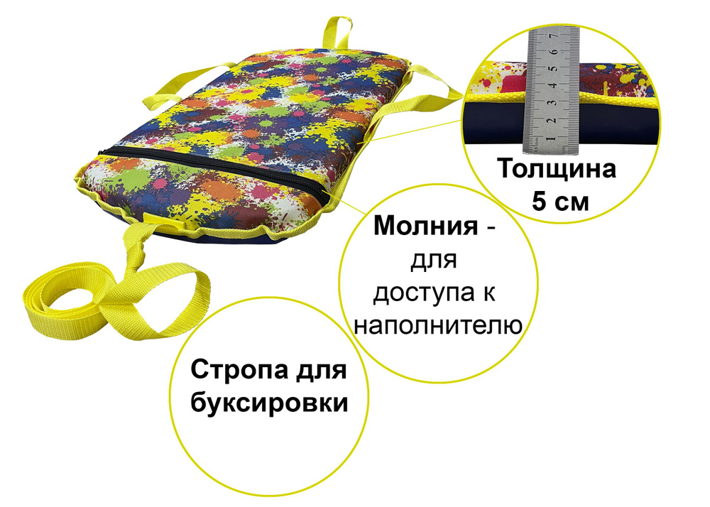 Мягкие санки ледянки Скат Клякса 70x40x5 см прямоугольные, с ручками  #1