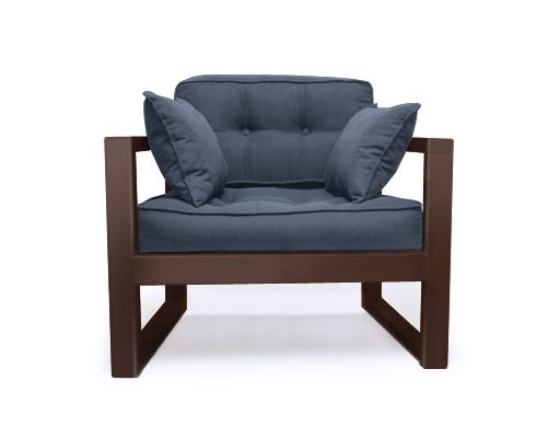 Диван - кресло одноместный DEmoku Д-1 ГШ (ткань - рогожка - синий, деревянный каркас - шоколад укрывной) #1