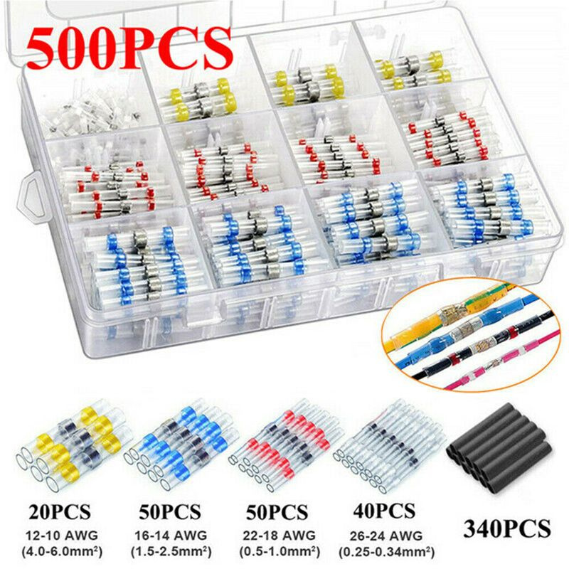 Термоусадка для проводов с клеевым слоем припоем, набор 500 штукс припоем/Гильза соединительная/Спайщик #1
