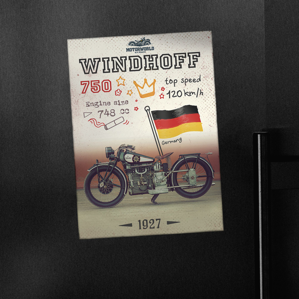 Магнит на холодильник с мотоциклом Windhoff 750, 1927 г.в. #1