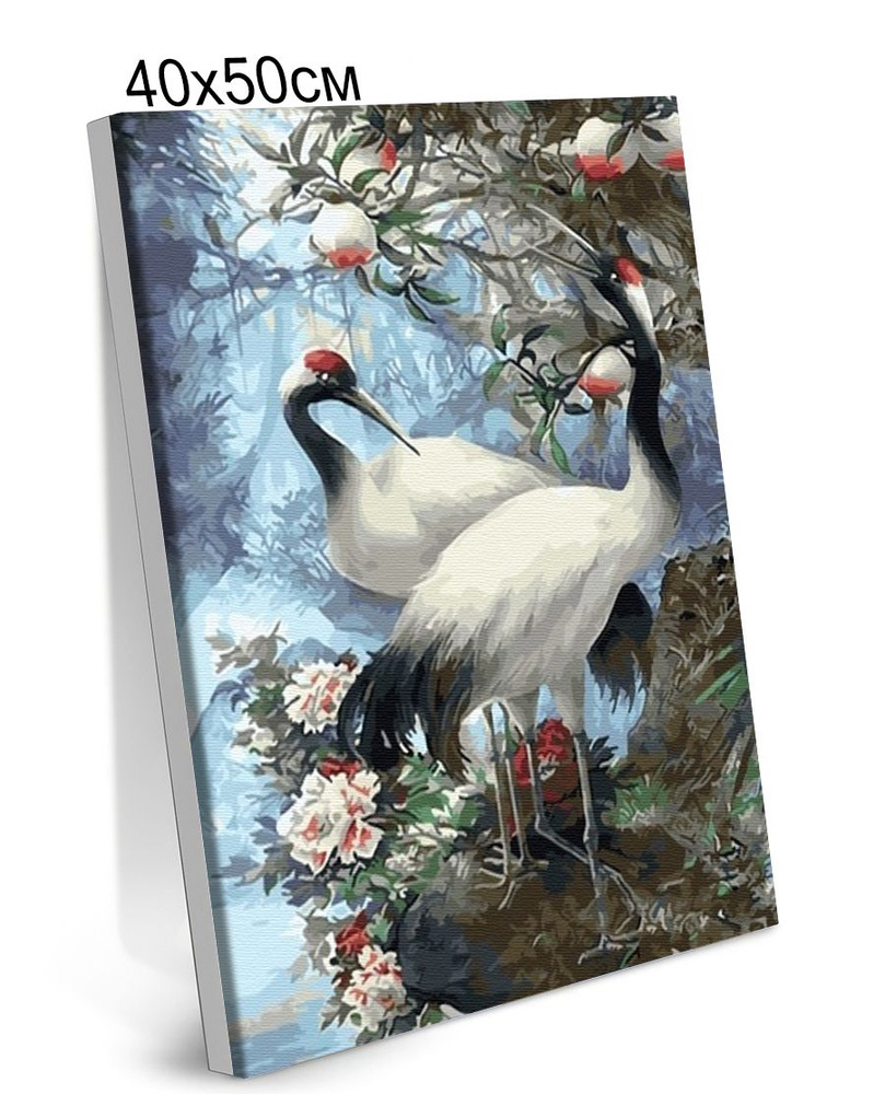 Картина по Номерам на Холсте 40х50 см Colibri Японские Журавли Птицы С Подрамником для Детей и Взрослых #1