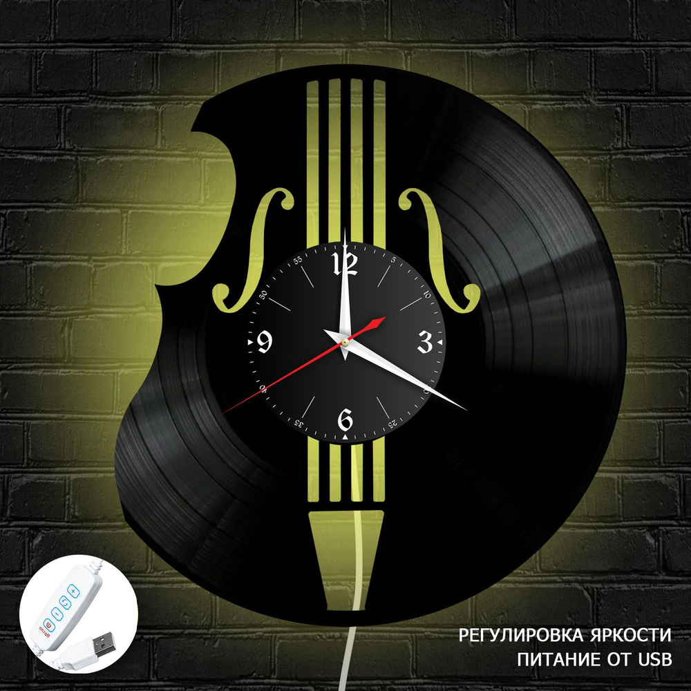 Настенные часы RedLaser "Музыка (Виолончель) из винила с белой подсветкой, №26", 30 см  #1