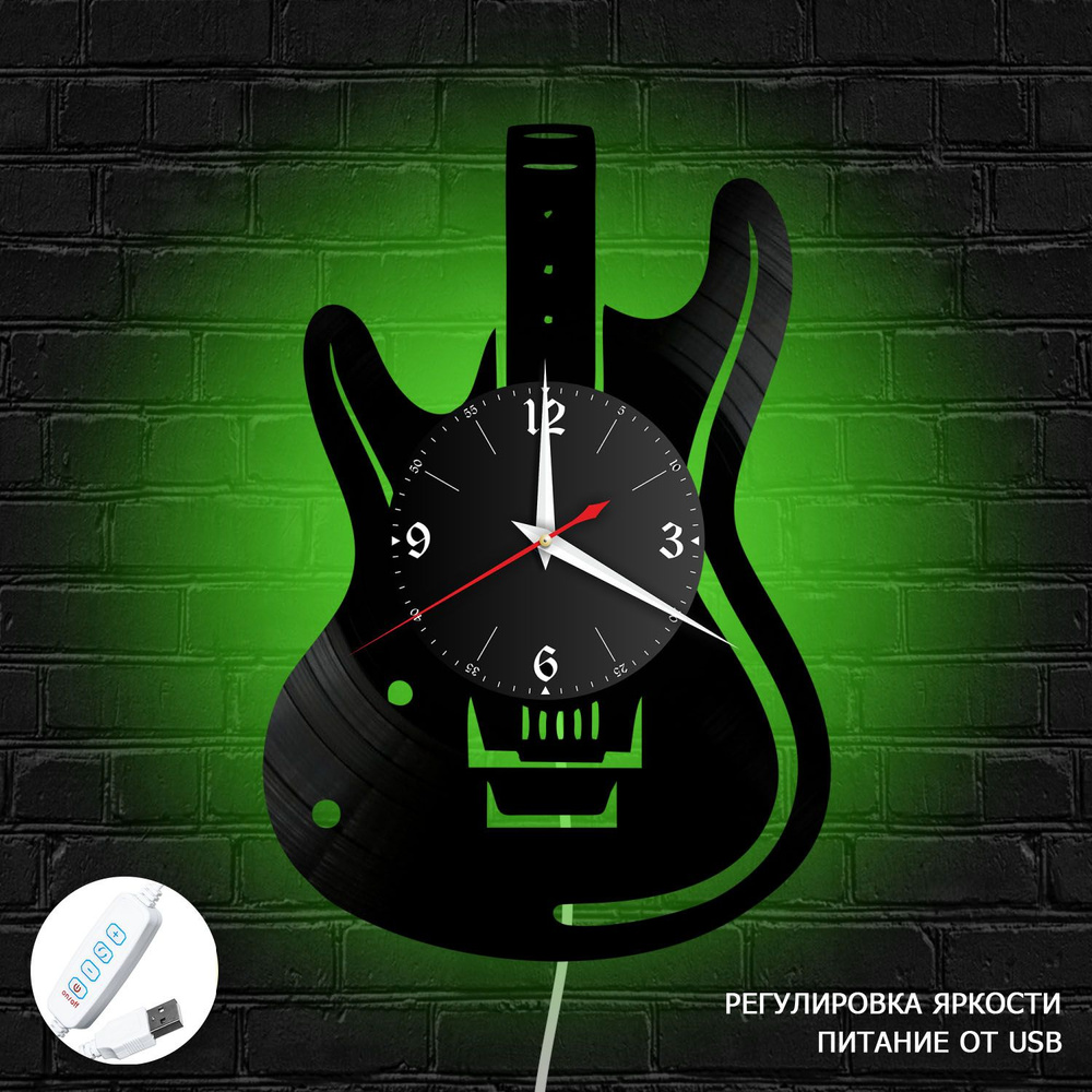 Настенные часы RedLaser "Музыка из винила с зеленой подсветкой, №12", 30 см  #1