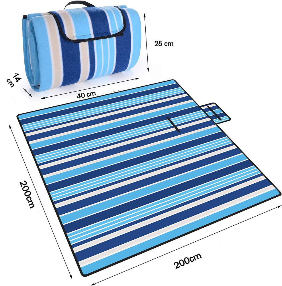 Подстилка-покрывало для пикника непромокаемое Skully Alu thermo blanket 200х200 (white-blue stripes) #1