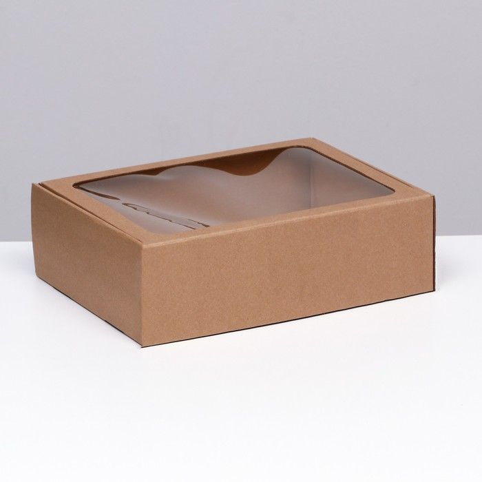Коробка самосборная с окном, бурая, 31 х 22 х 9,5 см #1