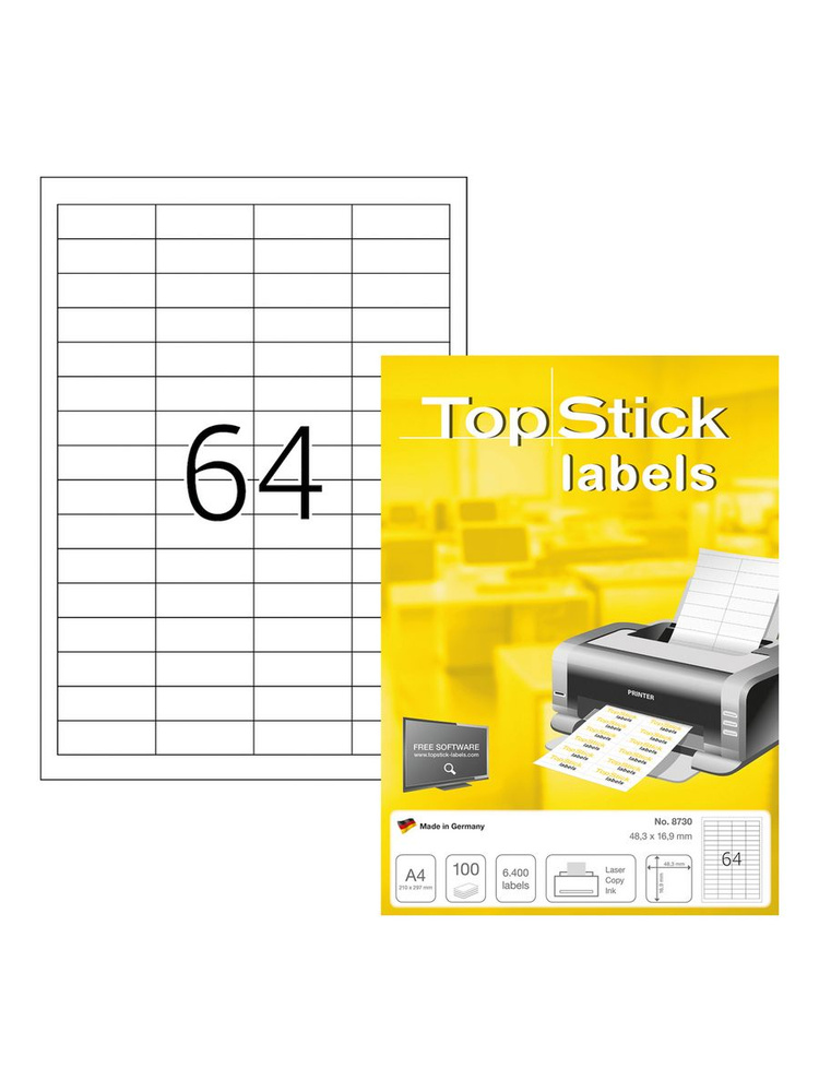 Этикетки самоклеящиеся A4 HERMA Topstick бумажные 48,3х16,9мм, 100 листов  #1