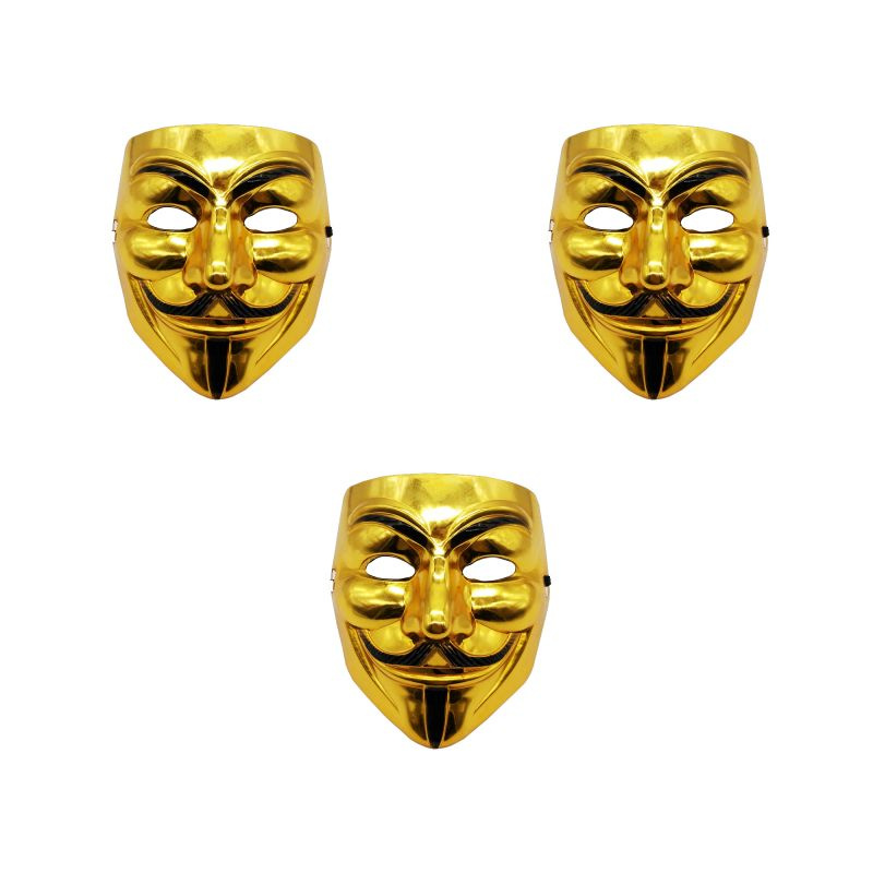 Карнавальная маска анонимуса "Гай Фокс" вендетта, цвет золотой (Набор 3 шт.)  #1