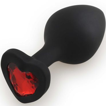 Play Secrets Silicone Butt Plug Heart Shape Medium, черный/красный. Средняя анальная пробка с кристаллом #1