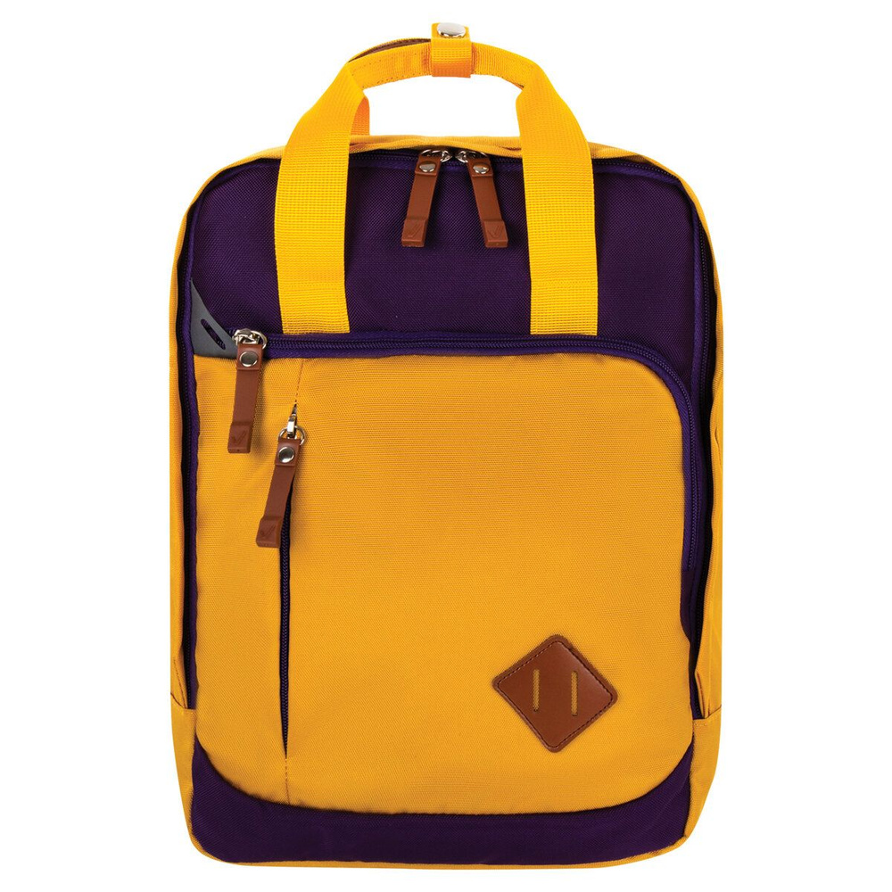 Рюкзак школьный для подростков вместительный Brauberg Friendly молодежный, горчично-фиолетовый, 37х26х13 #1