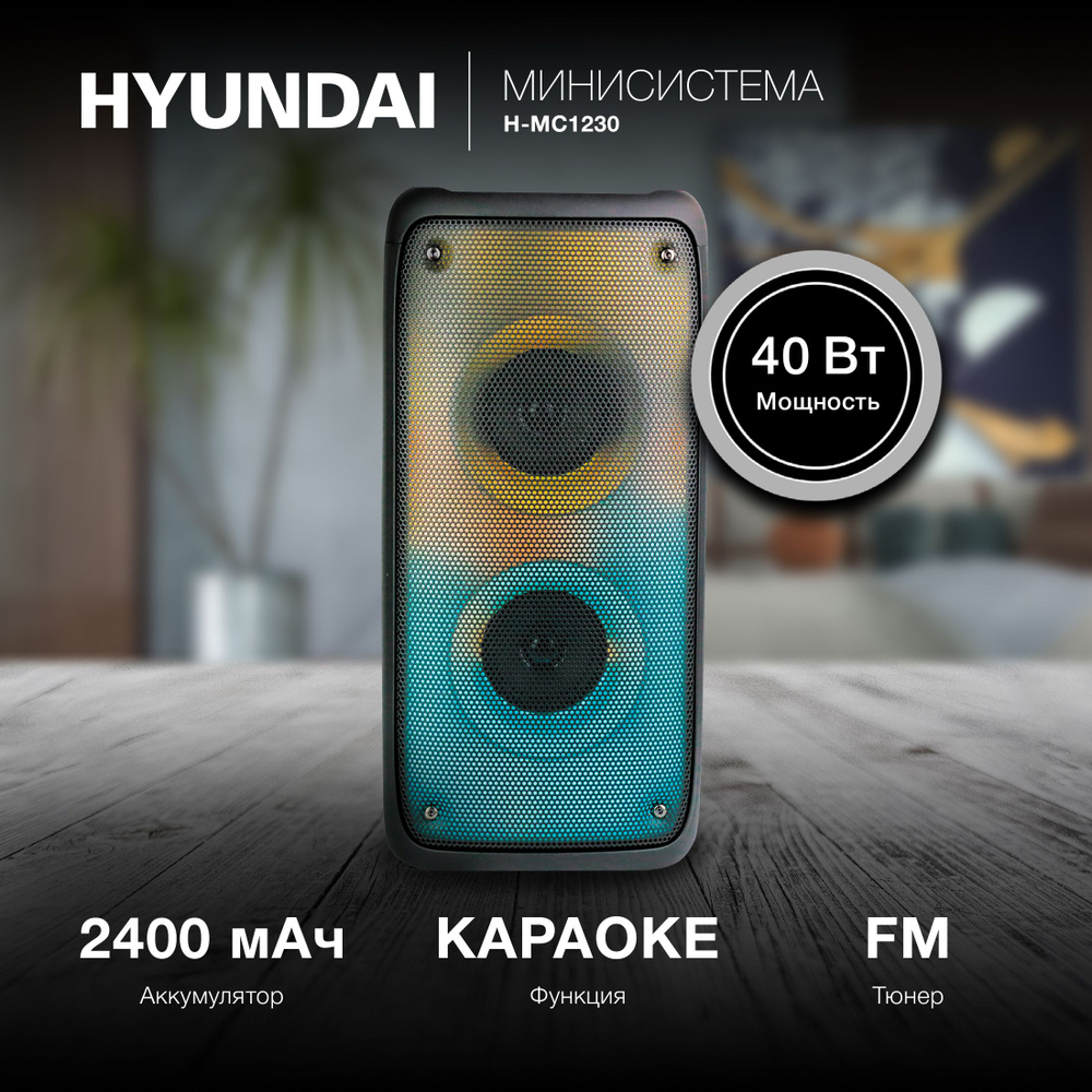 Музыкальный центр с Bluetooth Hyundai H-MC1230, беспроводная колонка, караоке, музыкальная колонка, радио, #1
