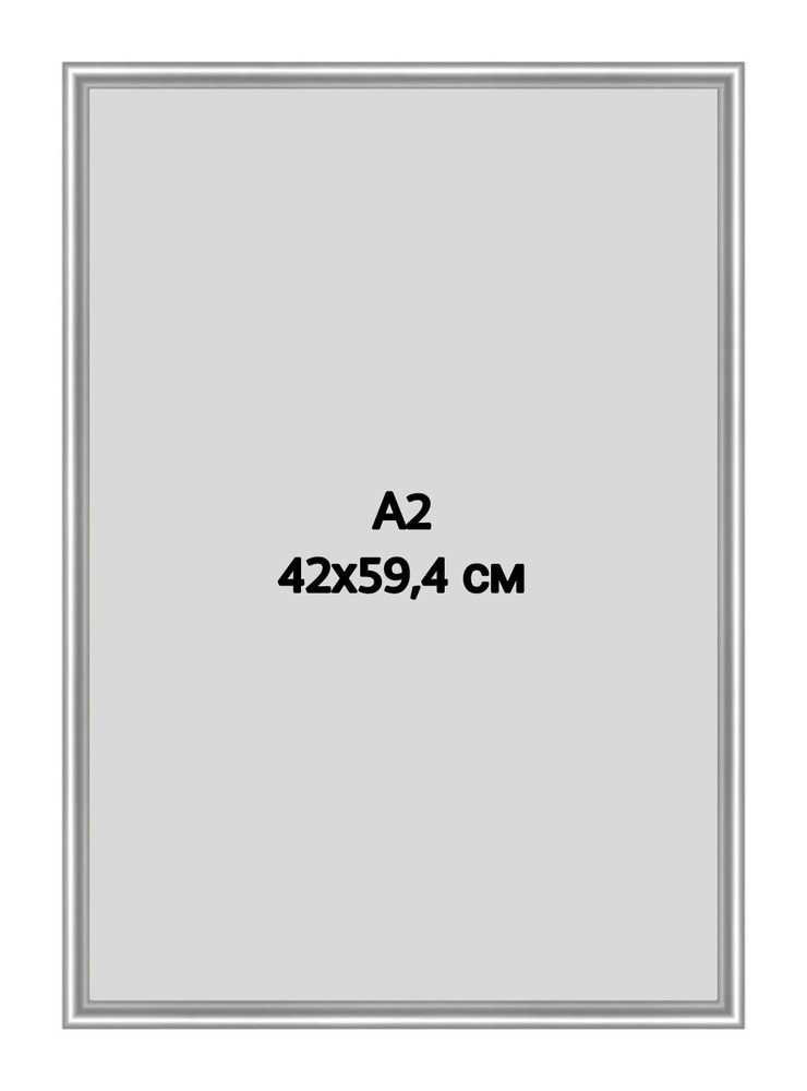 Фоторамка металлическая (алюминиевая) А2 серебристая, для постера, фотографии, картины 42х59,4 см. Рамка #1