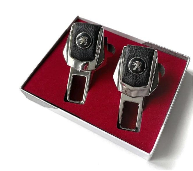 Заглушки ремней безопасности для "Peugeot" (Пежо). Натуральная кожа и хромированный металл. В подарочной #1