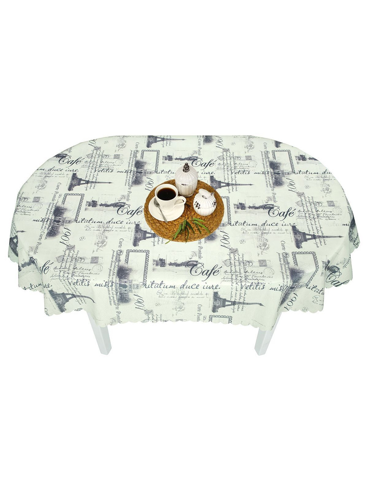 Тефлоновая скатерть на стол тканевая овальная Maifon Париж с пропиткой водоотталкивающей. Скатерть овальная #1
