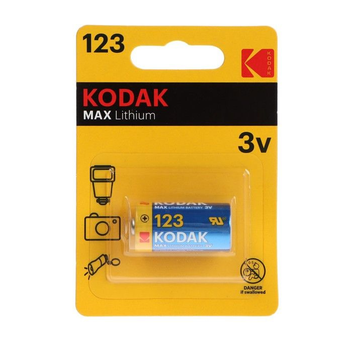 Батарейка литиевая Kodak Max, CR123-1BL, 3В, блистер, 1 шт. #1