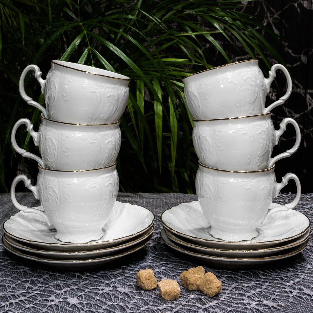 Чайный набор посуды на 6 персон Bernadotte Отводка золото 240 мл, 12 предметов: 6 чашек и блюдец для #1
