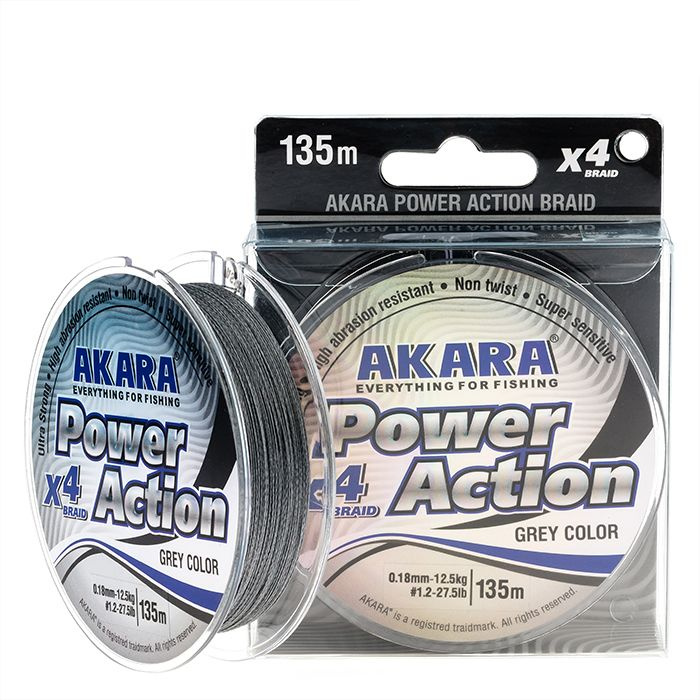 Шнур рыболовный плетеный Akara Power Action X-4 Grey 135 м 0,18 #1