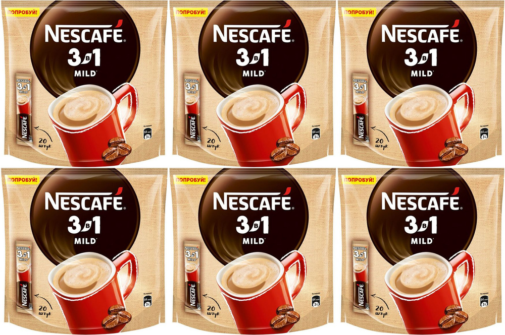 Кофейный напиток Nescafe 3 в 1 Mild в стиках 14,5 г х 20 шт, комплект: 6 упаковок по 290 г  #1