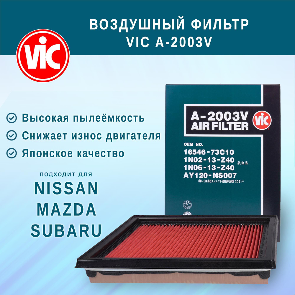 Фильтр воздушный VIC A-2003V (A2003V) для NISSAN AD, CUBE, SUNNY, PULSAR, LUCINO, WINGROAD, PRESEA MAZDA #1