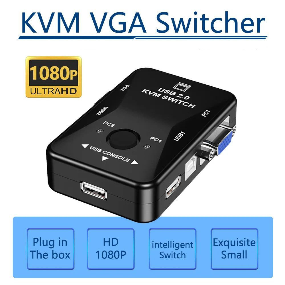 Переключатель переходник адаптер конвертер коммутатор KVM VGA USB 2 порта  #1