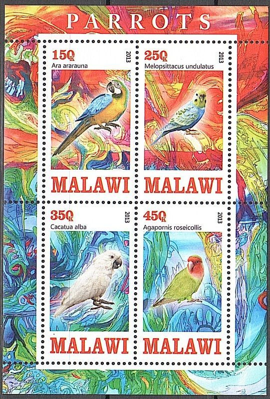Чистый блок марок. "Попугаи". Малави. 2013 год #1