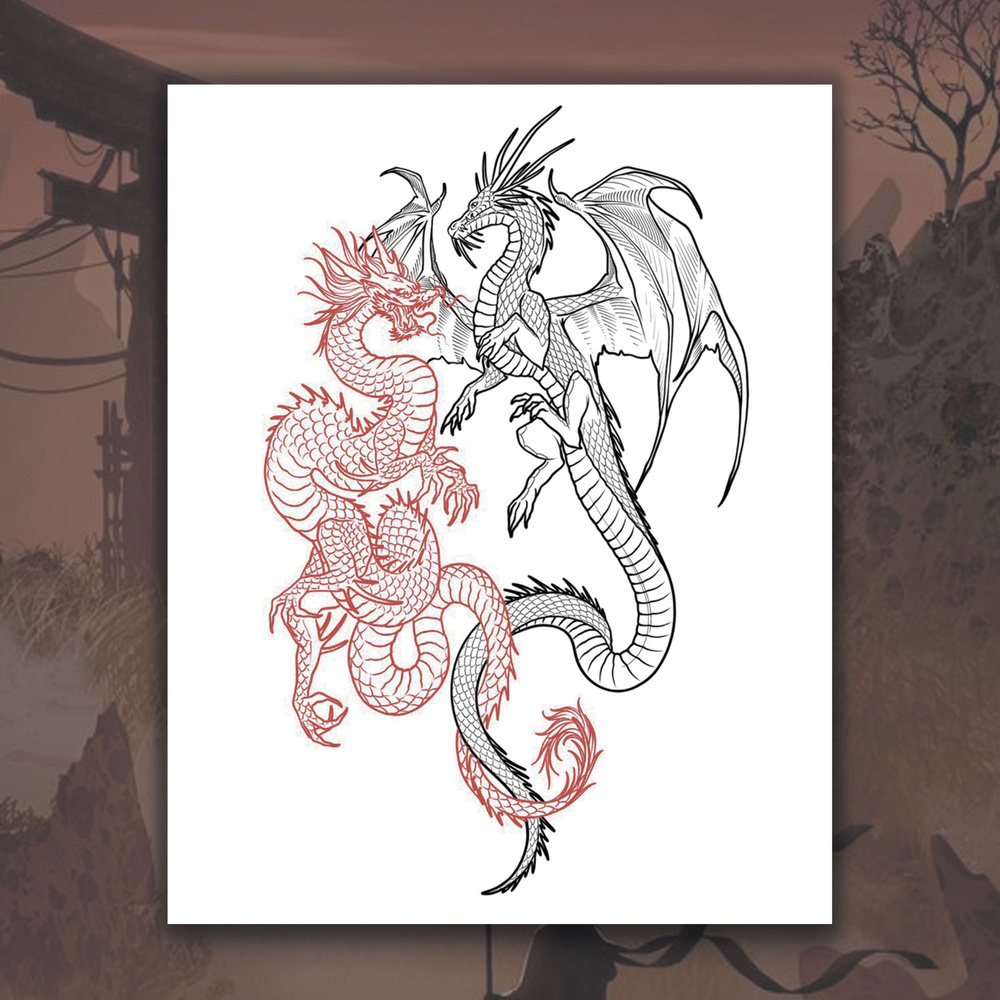 TATTS Переводные татуировки, Dragons 10*15см (для взрослых и детей), не боятся воды  #1