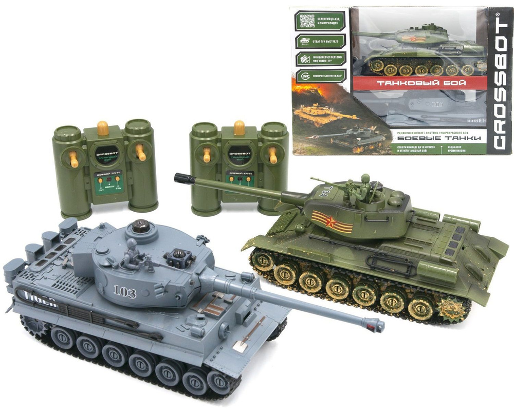 Танковый бой на радиоуправлении , в наборе: 2 танка 1:24 Т-34 (СССР) - Tiger (Германия) , звуковые и #1