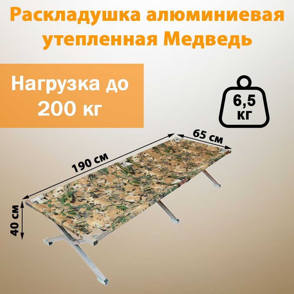 Раскладушка алюминиевая утепленная Медведь 190х65х40 #1