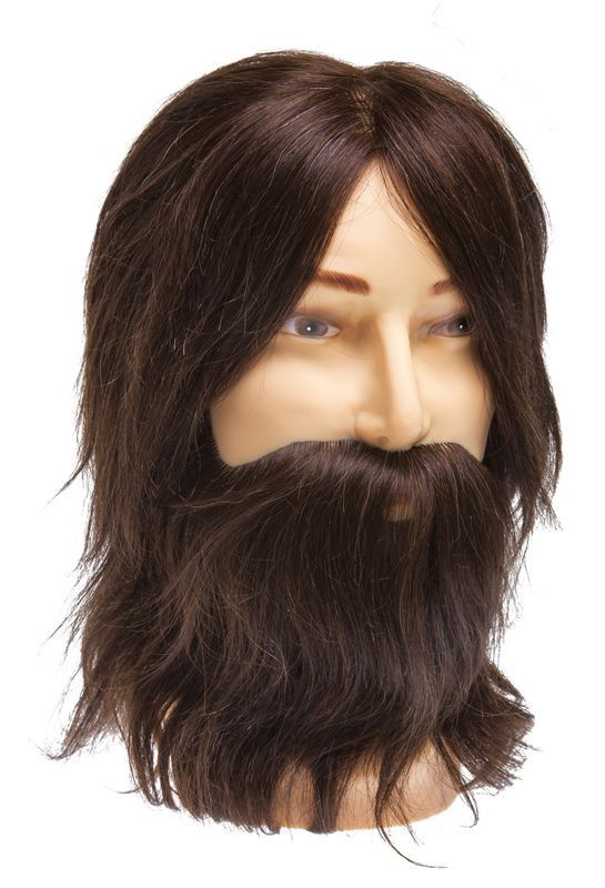 Голова-манекен мужская учебная DEWAL "шатен" для парикмахеров, натуральные волосы с усами и бородой 35 #1